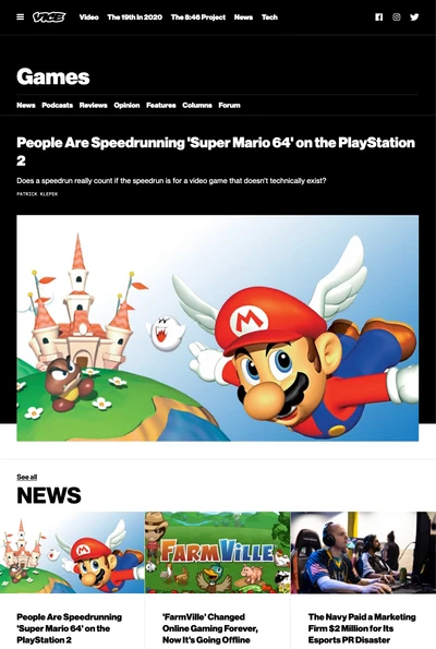 The VICE games section after the site redesign.